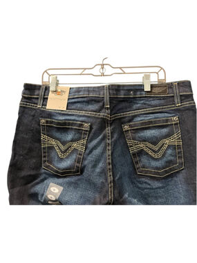 Harley Davidson NWT Mid Rise Boot Cut Dark Wash Blue Denim Jeans Size 22 R Bling